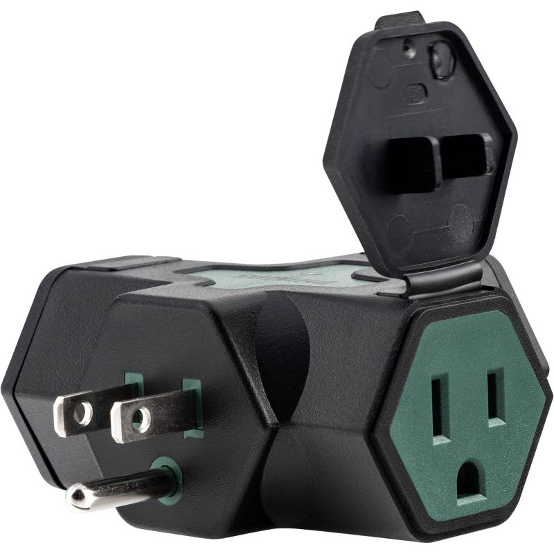 Philips 3-Outlet Heavy Duty Grounded T-Tap with Outlet Covers LED Indicator Light Green, 3 of 10