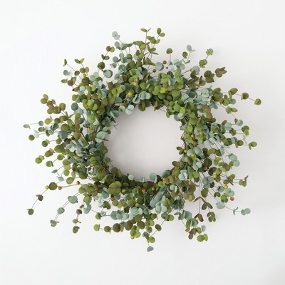 Sullivans Artificial Mini Eucalyptus Berry Wreath 28" Green