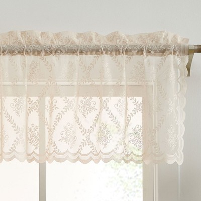 HLC.ME Isabella Floral Rod Pocket Lace Sheer Short Valance for Small Windows, Kitchen and Bathroom - 54 W x 18 L
