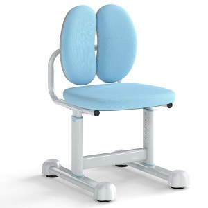 Costway Kids Desk Chair with Double Back Support Adjustable Height Upholstered Computer Chair Blue/Gray/Pink - 1 of 4