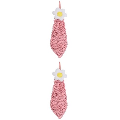 REGALWOVEN Chenille Soft Absorbent Flower Hanging Hand Towels for Bathroom 2 Pcs