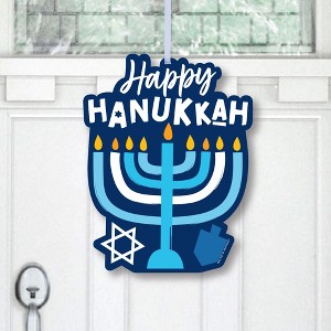 Big Dot of Happiness Hanukkah Menorah - Hanging Porch Chanukah Holiday Party Outdoor Decorations - Front Door Decor - 1 Piece Sign - 1 of 4