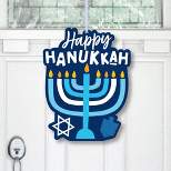 Big Dot of Happiness Hanukkah Menorah - Hanging Porch Chanukah Holiday Party Outdoor Decorations - Front Door Decor - 1 Piece Sign