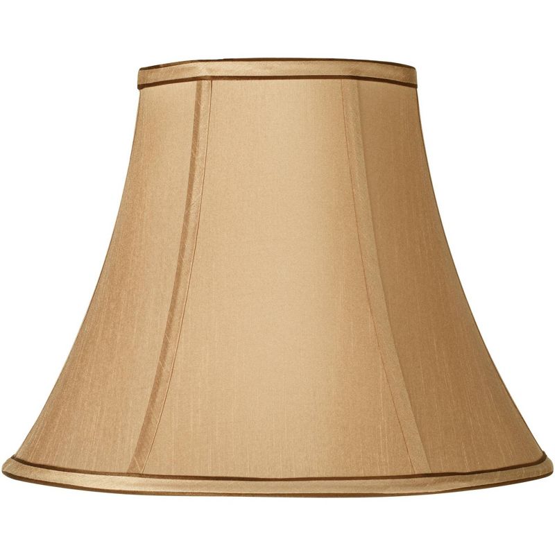 Springcrest Tan and Brown Medium Bell Lamp Shade 7" Top x 14" Bottom x 11" High (Spider) Replacement with Harp and Finial, 1 of 7