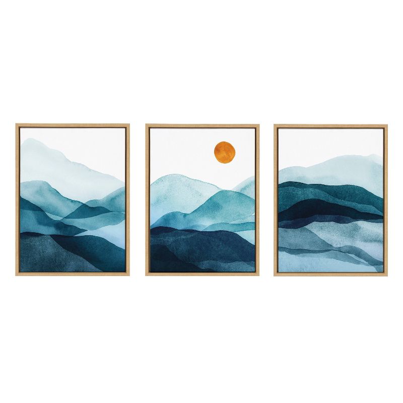 (Set of 3) 18&#34; x 24&#34; Sylvie Blue Mountain Range Framed Canvas Set Natural - Kate &#38; Laurel All Things Decor, 1 of 8