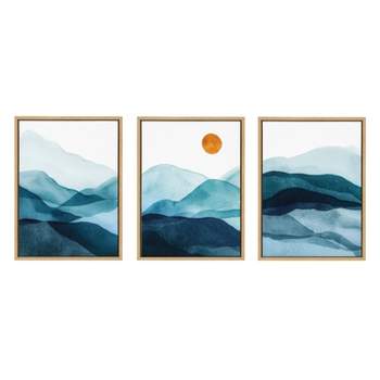 (Set of 3) 18" x 24" Sylvie Blue Mountain Range Framed Canvas Set Natural - Kate & Laurel All Things Decor