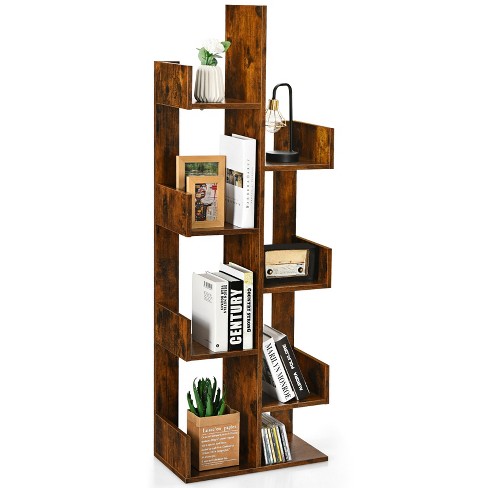 8 Tier Tree Bookshelf, 8 Shelf Open Book Case, Sturdy Tree Bookcase, Narrow  Book Organizer Shelves for Bedroom, Living Room, Home Office, Dark Brown