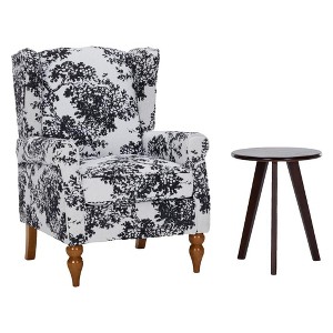 Gulches Antique White Gray Wing Back Polyester Reading Chair Walnut Tone Wood Coffee Table Set of 1 High Back Rubberwood Frame 400 lb Vintage Luxury - 1 of 4