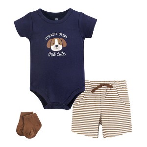 Hudson Baby Infant Boys Bodysuit, Short and Sock, Ruff Being Cute Dog - 1 of 4