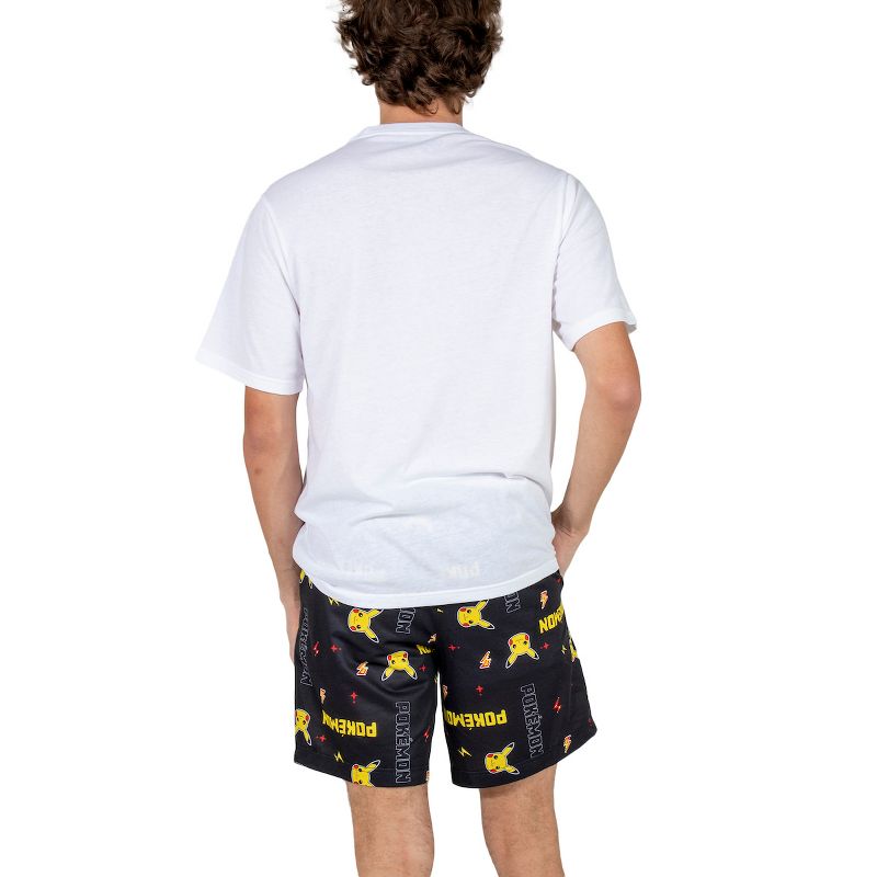 Pokemon Pikachu Big Face Men's Crew Neck Short Sleeve Tee & Sleep Pajama Shorts Combo Set, 3 of 4
