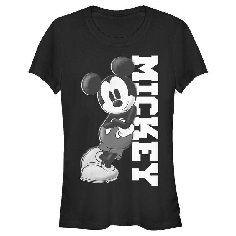 Juniors Womens Mickey & Friends Black and White Mickey Mouse T-Shirt, 1 of 5