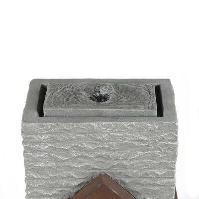 Gray and Brown Resin Column Outdoor Fountain with LED Light