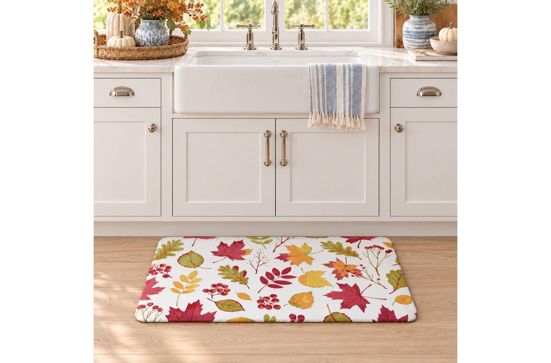 Kate Aurora Autumn Leaves Anti Fatigue Non-Skid Memory Foam Kitchen Floor Mat - 18 in. W x 30 in. L