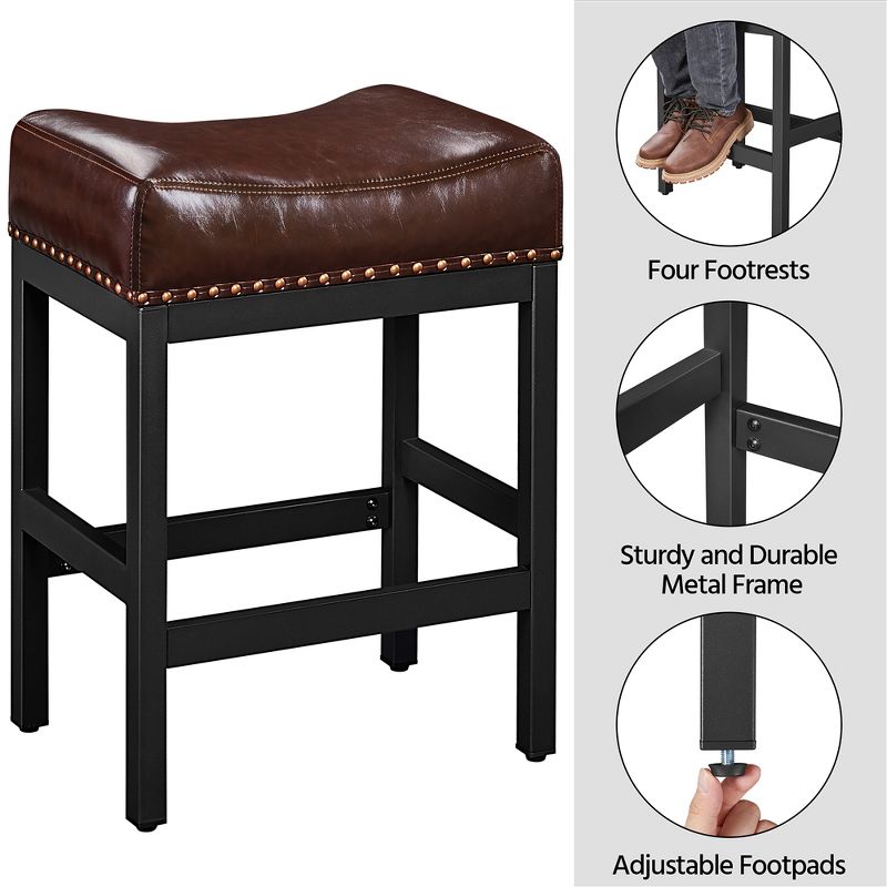 Yaheetech 26"H Bar Stools Faux Leather Counter Height Stools with Nailhead Trims Set of 2, 4 of 8