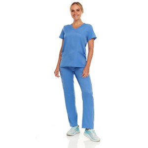 Hey Collection Women Scrubs Set 4-Way Stretch Mock Neck Top with Straight Leg Scrub Pants with Four Pockets - 1 of 4
