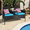 Costway Patio Rattan Conversation Set Loveseat Sofa Cushioned Coffee Table Turquois\Red - 4 of 4