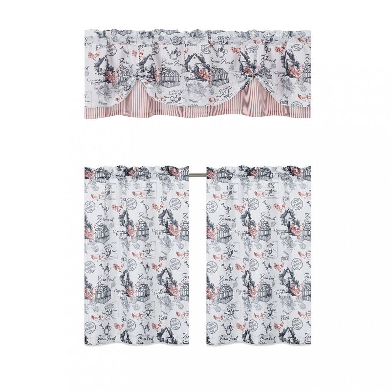 Kate Aurora Rooster Toile Complete 3 Pc Café  Kitchen Curtain Tier And Valance Set, 2 of 10