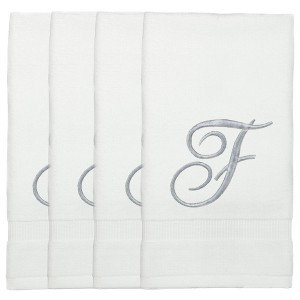 BC BARE COTTON Monogrammed Fingertip Towels, Personalized Gift, 11 x 18 Inches - Set of 4 - White - Silver Script - 1 of 1