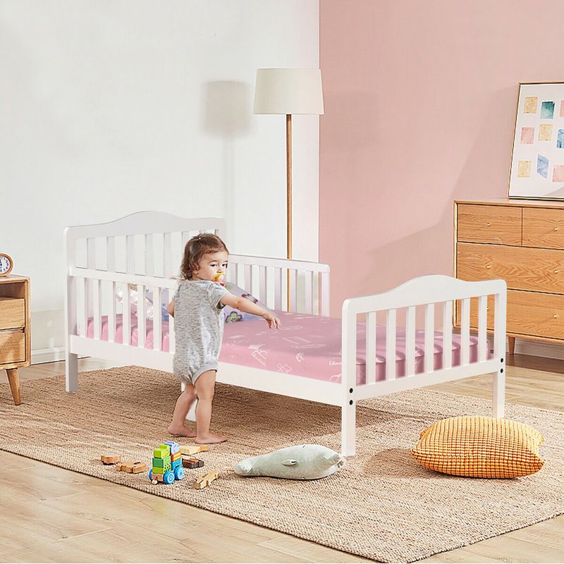 Costway Kids Toddler Wood Bed Bedroom Furniture w/ Guardrails Black/Brown/Grey/White, 4 of 11