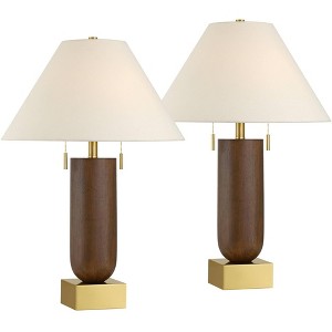 Possini Euro Design Possini Euro Madera 27 3/4" Brass and Wood USB Table Lamp Set of 2 - 1 of 4