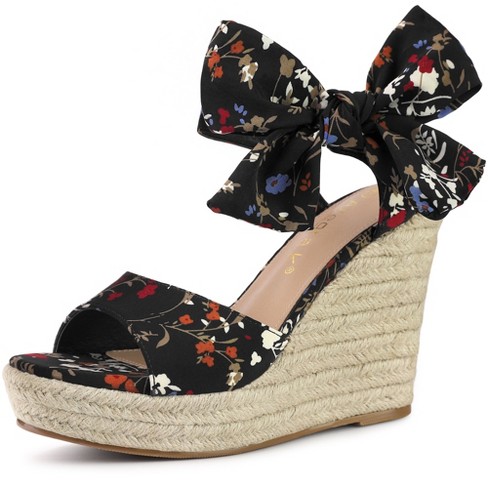 Allegra K Women's Floral Printed Slingback Espadrille Wedge Sandals Black 9  : Target