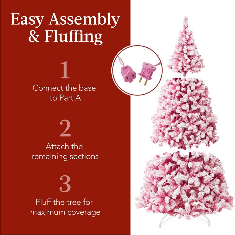 Best Choice Products Prelit Pink Artificial Christmas Tree, Snow Flocked Fir Holiday Decoration, 5 of 9