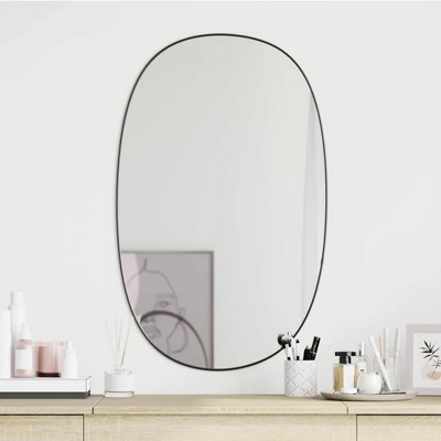 Aghana Digitals Oblong Black Matte Synthetic Glass Wall Mirror, 27.6x17.7in - Modern Minimalist