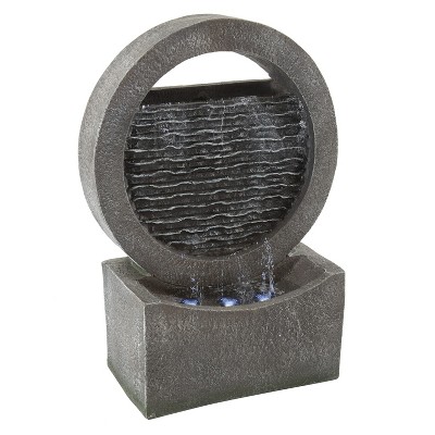 Nature Spring Round Outdoor Polyresin Cascade Fountain With Waterfall Feature and LED Lights -18.5", Gray