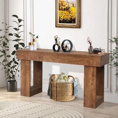 Solid Wood Console Table 63", Rustic Farmhouse Entryway Sofa Table Behind Couch, Rectangular Hallway Accent Table for Living Room, Foyer