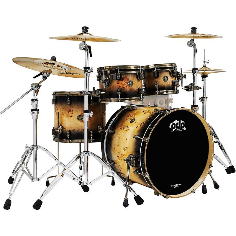 PDP by DW Limited-Edition Mapa Burl 4-Piece Shell Pack With Antique Bronze Hardware Black Burst, 1 of 7