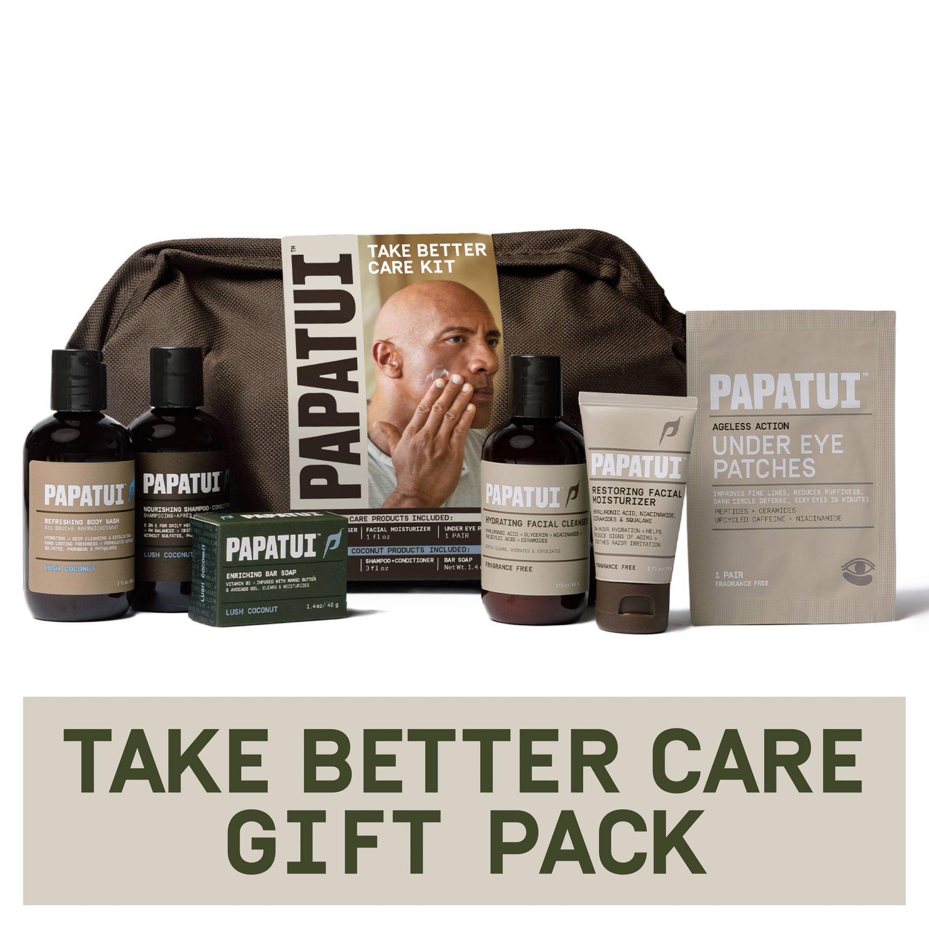 Papatui Men’s Body Care Holiday Take Better Care Dopp Kit Gift Set - Lush Coconut - 6ct