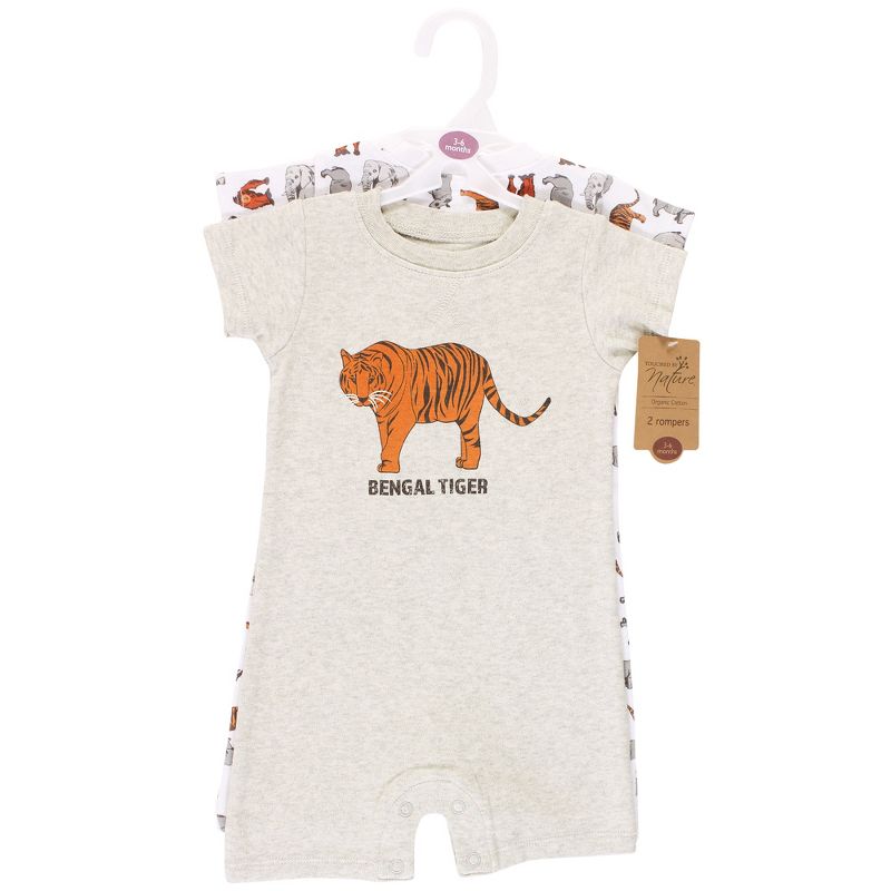 Touched by Nature Unisex Baby Organic Cotton Rompers, Endangered Tiger, 3 of 6
