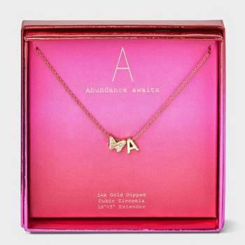 14K Gold Dipped Butterfly Slider Cubic Zirconia Initial Pendant Necklace - A New Day™ Gold