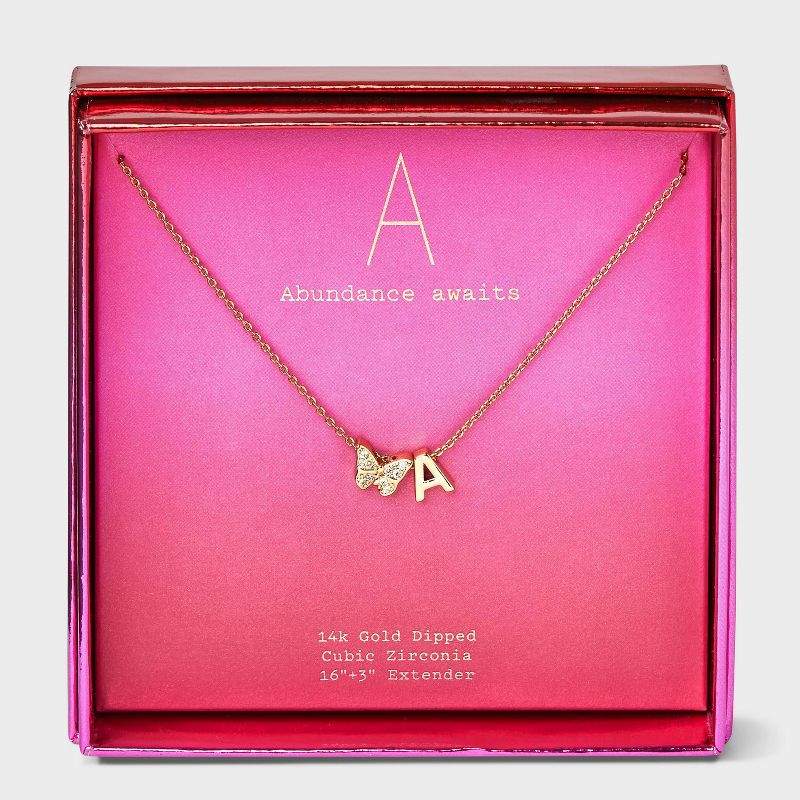 14K Gold Dipped Butterfly Slider Cubic Zirconia Initial Pendant Necklace - A New Day™ Gold, 1 of 6