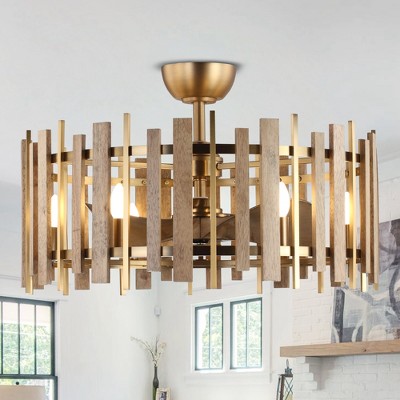 Perimost 30" Gold Wood Fandeliers Ceiling Fan with Remote and Lights