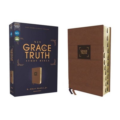 Niv, the Grace and Truth Study Bible, Leathersoft, Brown, Red Letter, Thumb Indexed, Comfort Print - by  Zondervan (Leather Bound)