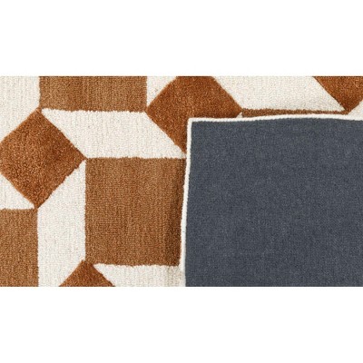 Retro Brown and White Hand-Tufted Wool Geometric Rug