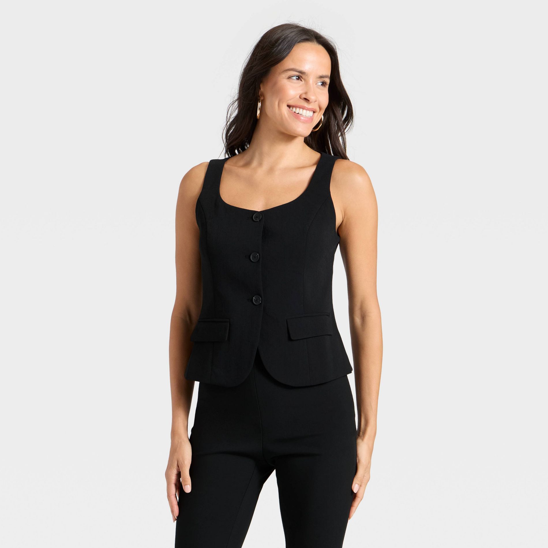 Women's Signature Crepe Scoop Vest - A New Day™ Black XS
