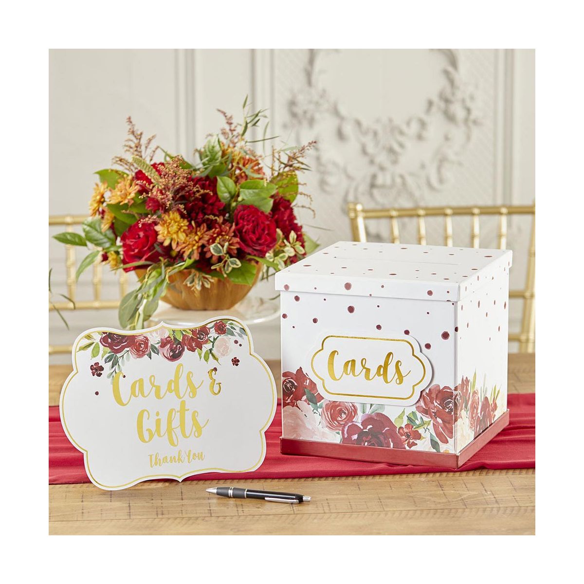 Kate Aspen Burgundy Blush Floral Collapsible Card Box | 28506NA - thumbnail 6