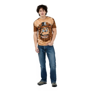 Five Nights At Freddy's Freddy Face Men's Brown Spiral Tie-Dye Crew Neck Short Sleeve T-shirt