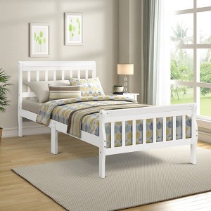 NicBex Twin Platform Bed Frame with Headboard and Footboard,Sleigh Bed for Kids,Panel Bed Mattress Foundation,Easy Assembly,Under Bed Storage,White - 1 of 4