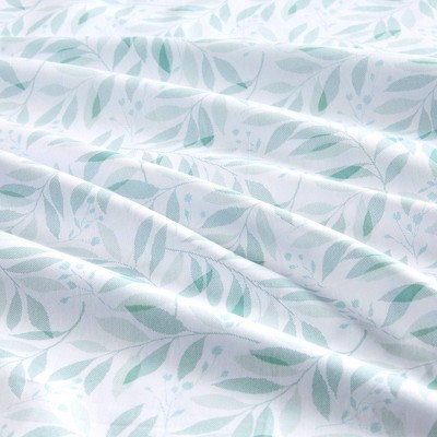 Queen Green Leaves Cotton Percale Sheet Set