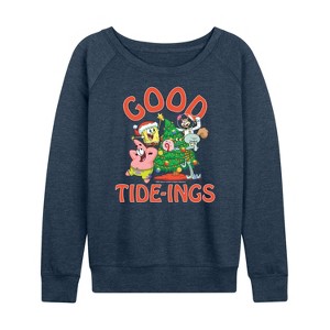 Women's - SpongeBob SquarePants - Good Tide Lightweight French Terry Wide Neck Long Sleeve Shirt - 1 of 4
