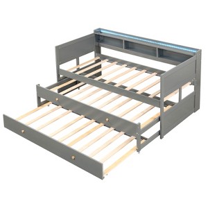 Infans Twin XL Captain Daybed w/ 2 Twin Trundle Storage RGB Lights Charge Station Gray - 1 of 4