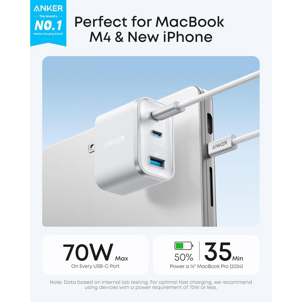Anker Nano Charger, Ultra-Fast 70W Output 3-Port - thumbnail 2