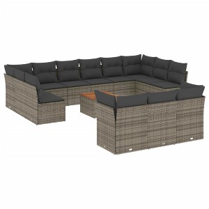 vidaXL Patio Sofa Set with Cushions Outdoor Furniture 14 Piece Poly Rattan - Gray - 1 of 4