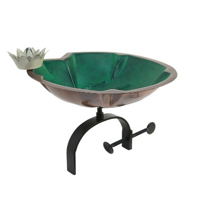 9.75" Lilypad Birdbath with White Flower and Over Rail Bracket Copper Plated Patina Finish - Achla Designs