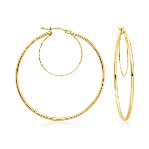 Ross-Simons Italian 14kt Yellow Gold Textured and Polished Double-Hoop Earrings - 1 of 4