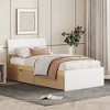 Twin Size Bed Frame, With White High Gloss Headboard Footboard, 2 Drawers, Easy Assembly, Platform Bed Frames, White + Light Oak - 2 of 4