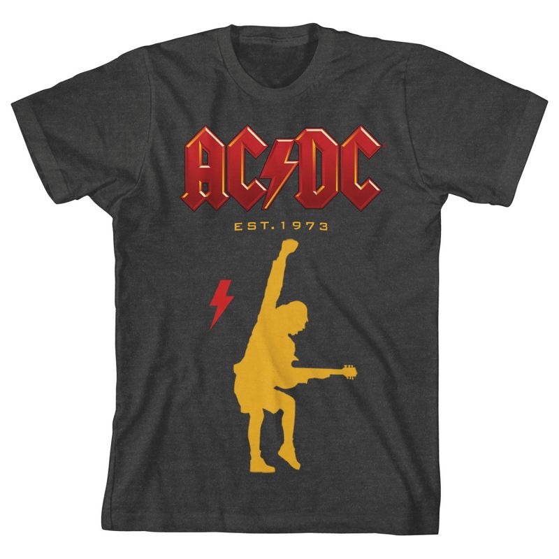 ACDC Rockware Est. 1973 Crew Neck Short Sleeve Charcoal Heather Boy's T-shirt, 1 of 4